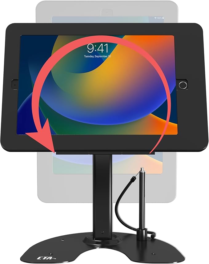 Dual Kiosk Stand – CTA Dual Security Kiosk Stand with Locking Case, Cable, and 360-Degree Rotating Base – Compatible with iPad 7th/ 8th/ 9th Gen 10.2-inch, iPad Air 4, (PAD-ASKB10) – Black