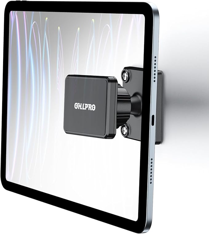 OHLPRO Magnetic Tablet Wall Mount Holder, 360° Rotatable Drilling Base iPad Wall Holder with 2 Metal Plate, Strong Magnet Fits Tablet, Stand for Wall, Boat and Cabinet