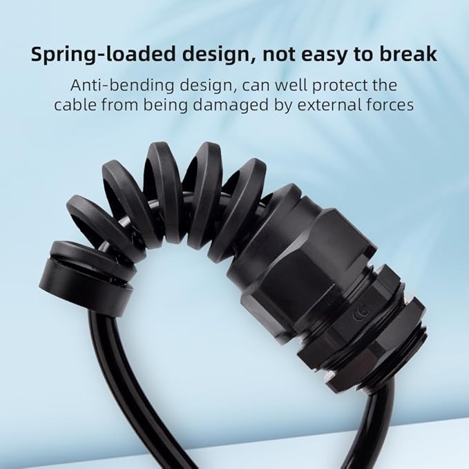 Strain Relief Cord Connector, CGELE 5 Pack NPT 3/4" Waterproof Cable Gland Cord Grip Spiral Adjustable Connector Strain Relief Cord Connectors Joints Nylon with Gaskets