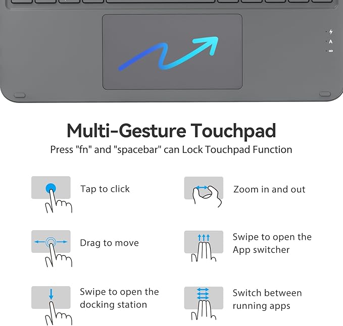 Touch iPad 10th Generation Case with Keyboard (10.9", 2022) & iPad 11th (A16, 2025): Magnetic Split Stand Case, Multi-Touch Trackpad, Rechargeable Wireless Keyboard Folio with Backlit Keys, Gray
