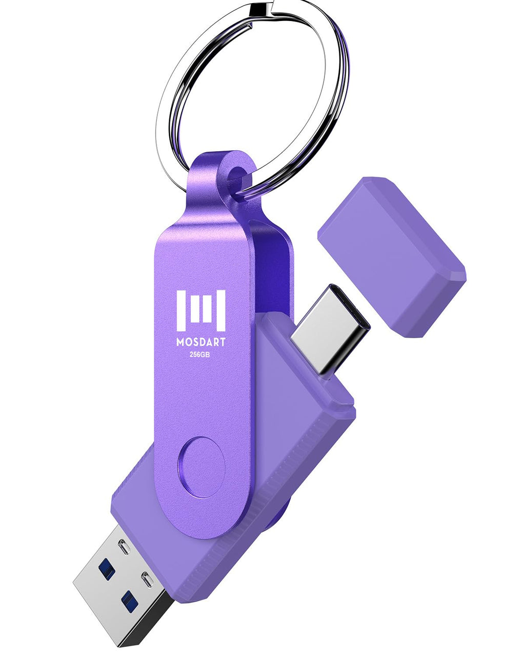 MOSDART 128GB USB C and A 3.2 150MB/s Dual Flash Drive with Keychain, Blue