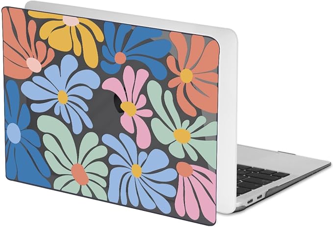 Compatible with 2021 2020 2019 2018 MacBook Air 13 inch Case M1 A2337 A2179 A1932 Touch ID, Crystal Printed Pattern Plastic Hard Shell Case for Mac Air 13 M1 2021, Colorful Flowers Black