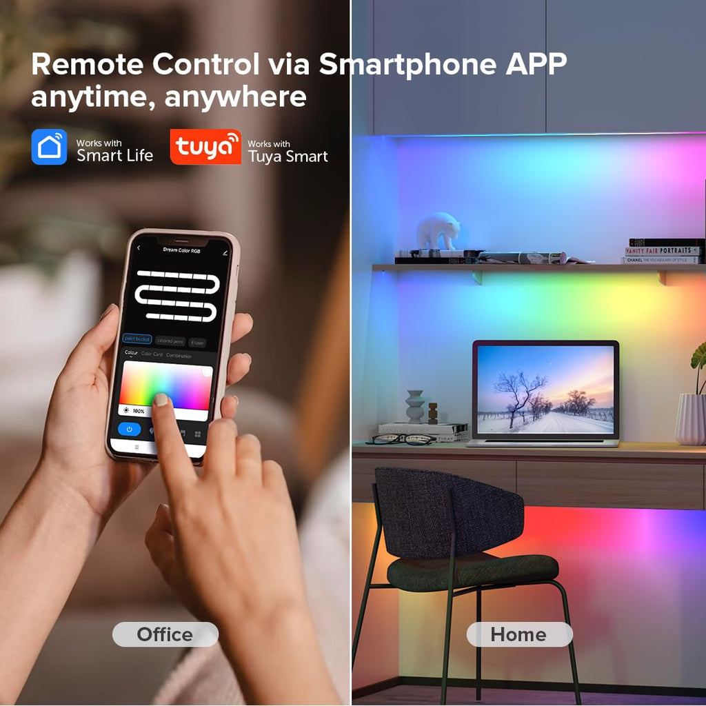 BTF-LIGHTING 2.4G WiFi DR04W SPI RGBW Controller RC03RF RF Remote Tuya APP/Smart Life/Google Home/Alexa Control Support SK6812RGBW SMD/FCOB WS2814 IC etc Addressable RGB+W LED Strip STA Mode