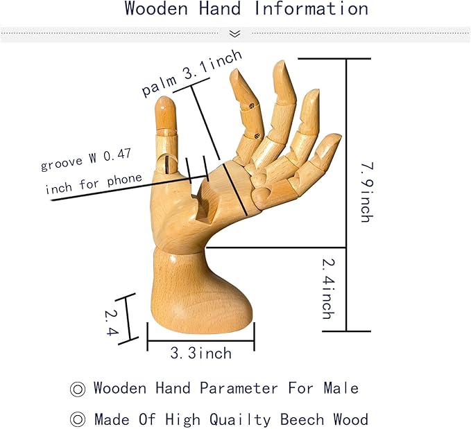 Mannequin Hand, Cell Phone Stand,Phone Holder,Phone Stand for Desk,Phone Holder for Desk,poseable Figure,Articulated Fingers,Cell Phone Stand,Male Hand of Left for Mobile Phone.