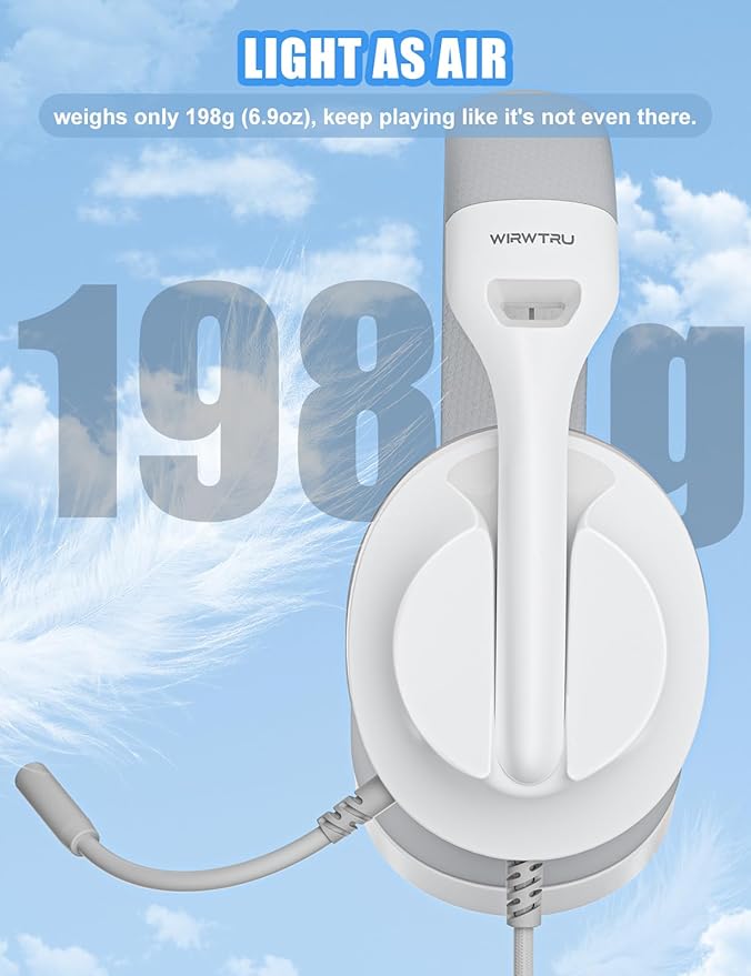 S30 Gaming Headset with Microphone,198g Lightweight Design, Wired Gaming Headphones for Xbox, Xbox Series X|S, PS5, PS4, Switch, PC, Noise Cancelling Mic, Soft Earmuffs (White)