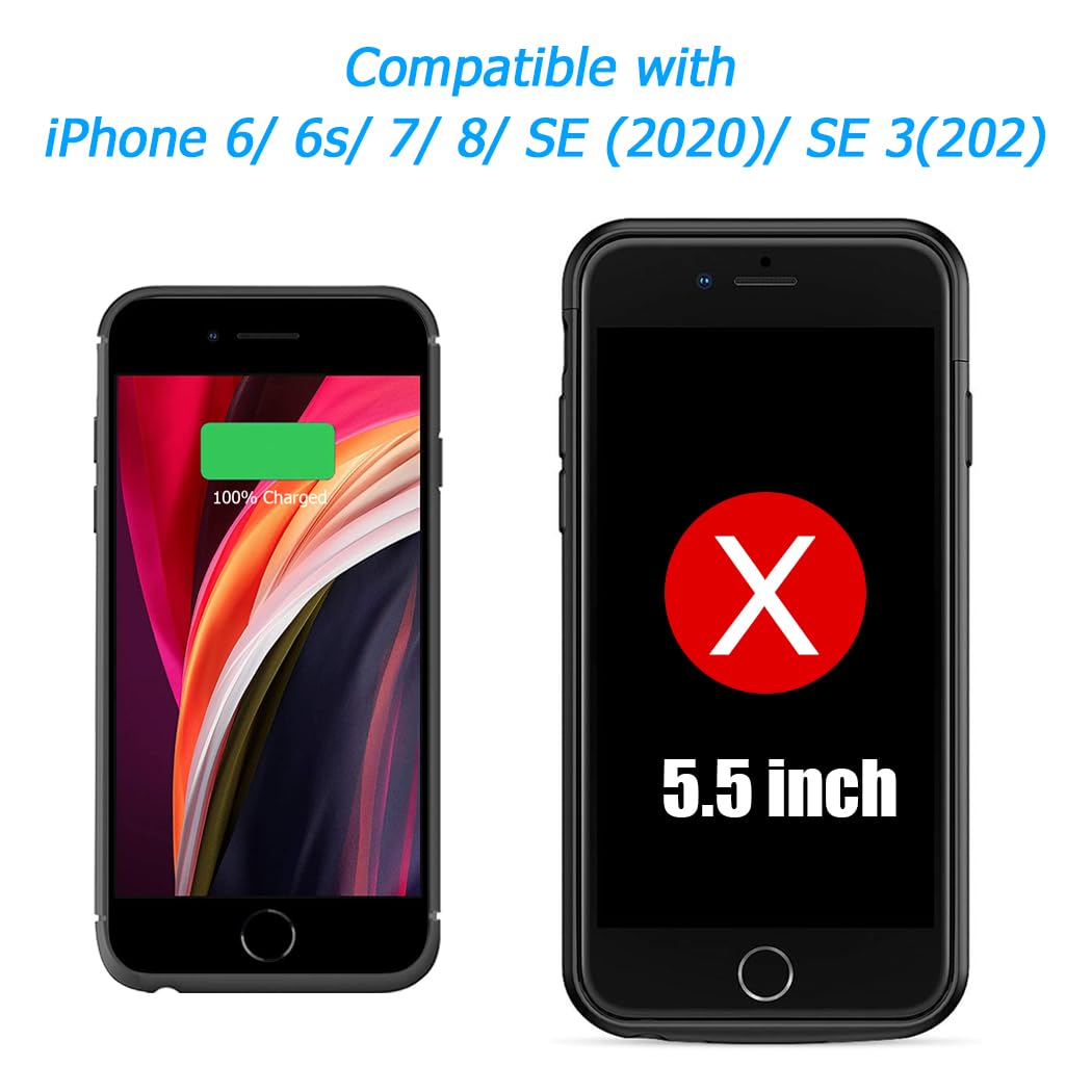 Battery Case for iPhone 8/7/6s/6/SE 3/SE 2, Upgraded 10000mAh Portable Battery Pack Charger Case Support Carplay Compatible with iPhone SE 3/SE 2/8/7/6s/6 (4.7 inch) External Charging Case (Black)