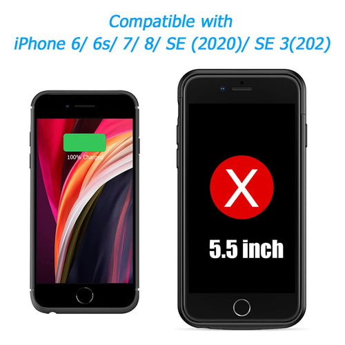 Battery Case for iPhone 8/7/6s/6/SE 3/SE 2, Upgraded 10000mAh Portable Battery Pack Charger Case Support Carplay Compatible with iPhone SE 3/SE 2/8/7/6s/6 (4.7 inch) External Charging Case (Black)