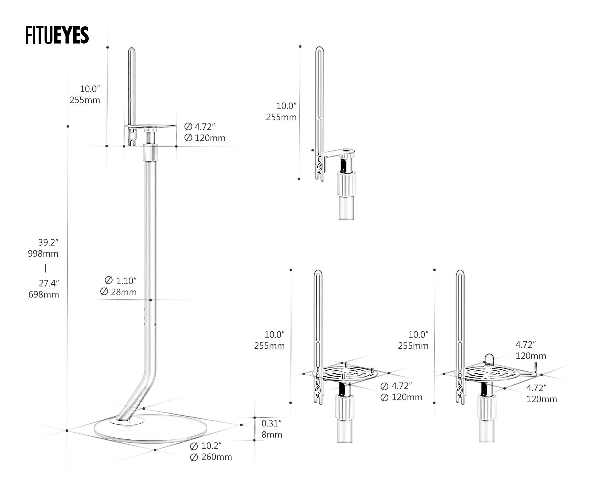 FITUEYES Universal Speaker Stand, Adjustable Height Stand Pair for Satellite & Small Bookshelf Speaker up to 11LBS, Extend 27.5” to 39.3” for Multi-Audio, Master Series