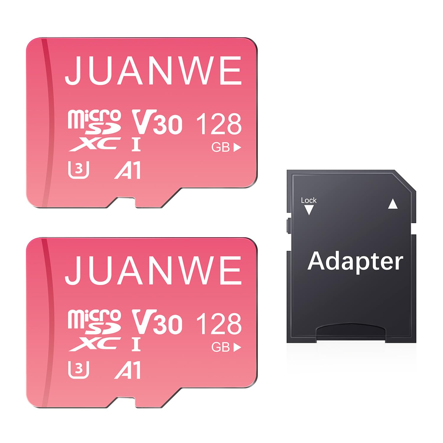 JUANWE 128GB Micro SD Card 2 Pack 128GB TF Card with Adapter, microSDXC Memory Card for Camera, Drone, U3, A1, V30, 4K UHD, UHS-I, SD Card