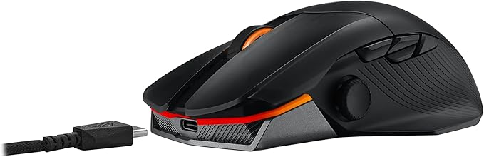 ASUS ROG Chakram X Origin Gaming Mouse, Tri-Mode connectivity (2.4GHz RF, Bluetooth, Wired), 36000 DPI Sensor, 11 programmable Buttons, Detachable Joystick, Paracord Cable, Black
