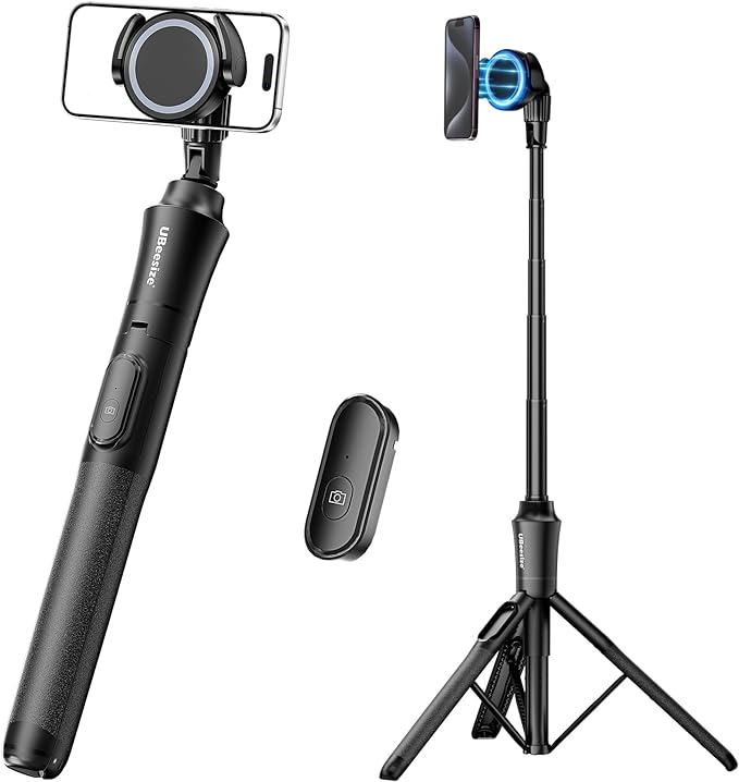 UBeesize 68'' Magnetic Selfie Stick Phone Tripod With Wireless Remote, Extendable Stand, Compatible With MagSafe, for iPhone 15 14 13 12 Series and Android Phones