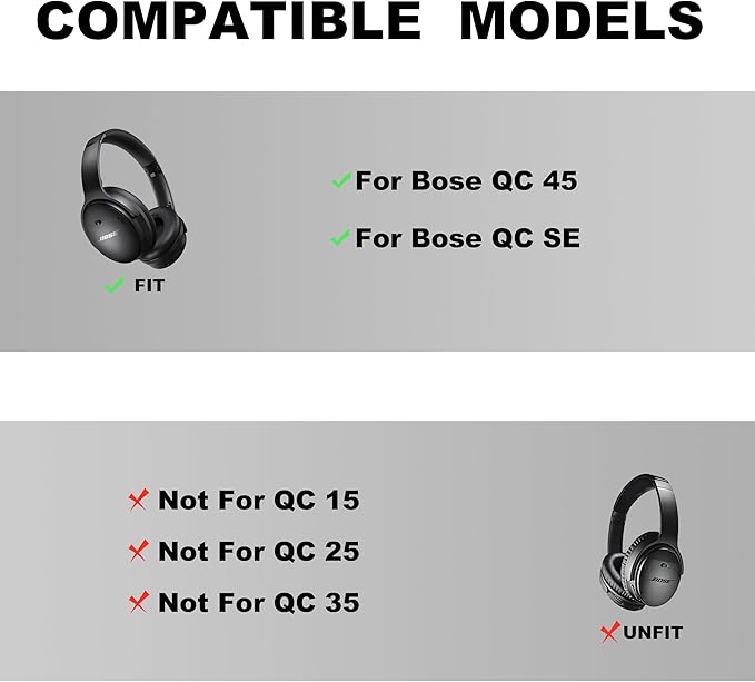 Replacement Ear Pads - Compatible with Bose QuietComfort 45 / SE Headphones, Soft Protein Leather,Premium Noise Cancelling Earpads, Durable & Comfortable Ear Cushions (QC 45-Black)