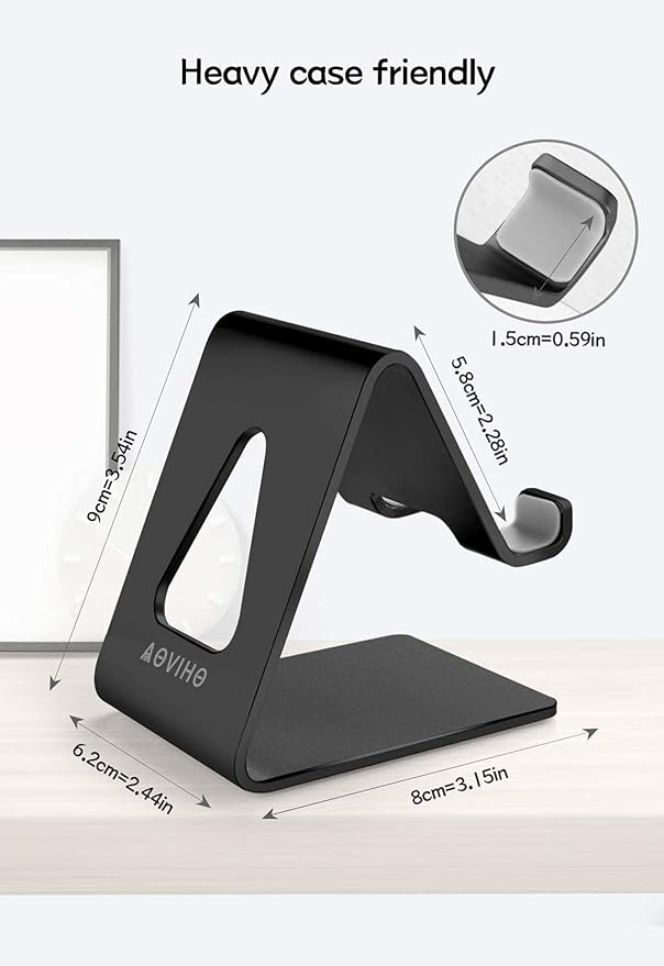 Cell Phone Stand for Desk, Desktop Phone Holder, Aluminum Mobile Phone Stand for iPhone 15 14 13 12 pro Mini 11 X Xr Xs max 8 7 6 6s Plus Samsung Galaxy S21 Ultra All Smart Phones, Black