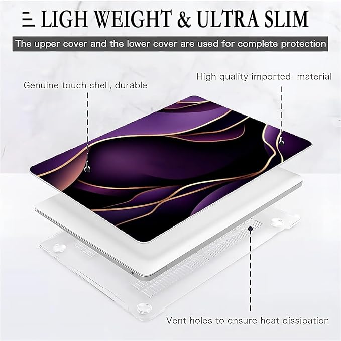 Compatible with MacBook Air 13.3 13.6 Inch Case 2022 2021 2020 2019 Plastic Hard Shell Case Cover,13.3 Pro(A1706/A1708/A1989/A2159/A2289/A2338), Purple and Gold Color Line