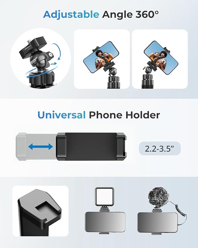 UBeesize Phone Tripod Pro S, Premium Flexible Phone Tripod with Wireless Remote, Mini Tripod Stand for Camera GoPro/Mobile (Upgraded), Black