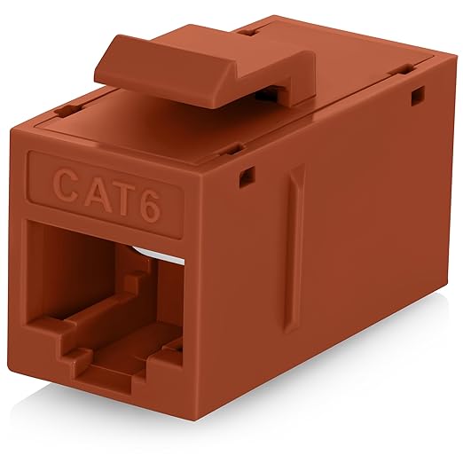 Everest 6-Pack Cat6 RJ45 Keystone Couplers - Female to Female - Orange - Cat 6 Ethernet Cable Extender
