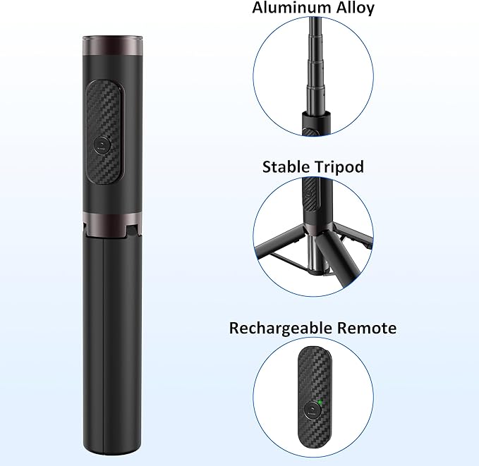 Selfie Stick Aluminum Alloy Selfie Stick Tripod with Remote Foldable Travel Tripod Stand 270 Rotation Compatible with iPhone/Android/Go Pro Camera