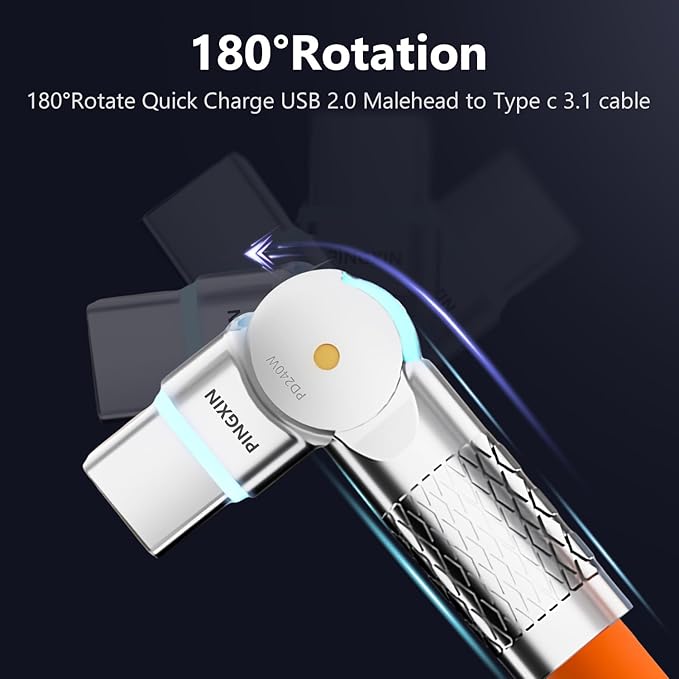 USB C to USB C Charger Cable 240W [2-Pack 6.6FT], Type C Fast Charging Cable， for MacBook Pro, iPad Pro Air, iPhone 16/16 Plus/16 Pro Max, Galaxy S23+/S23 Ultra, Orange+White