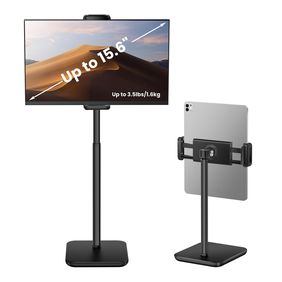 tounee Height Adjustable Tablet Stand, 3.5lb (1.6kg) Max Support, Up to 18" Tall, Slim Portable Monitors Stand Compatible with iPad Pro 12.9, Surface Pro, All 4.7"-15.6" Devices-White