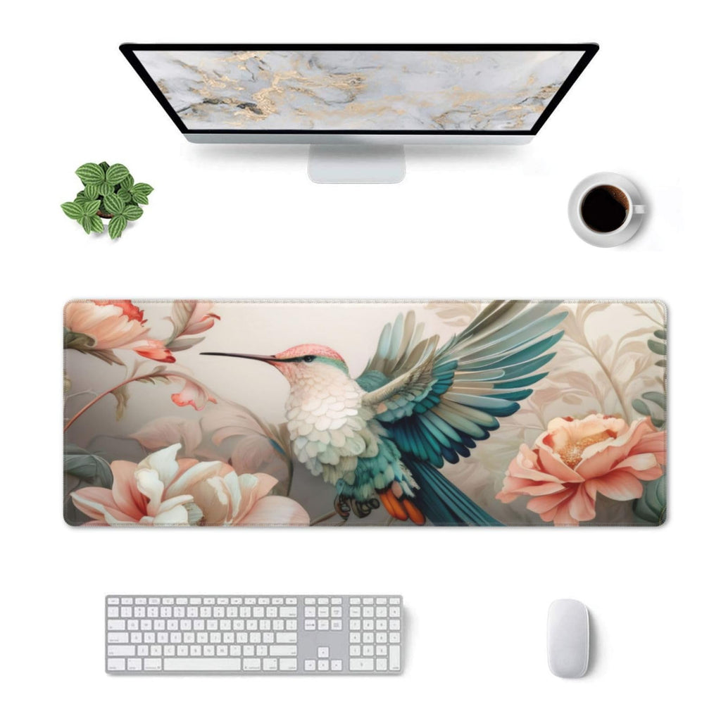 Gaming Mouse Pad, Large Non-Slip Rubber Base Mousepad, Keyboard Mouse Mat, Desk Pad with Stitched Edges, 31.5x11.8inch, Art Bird Flower