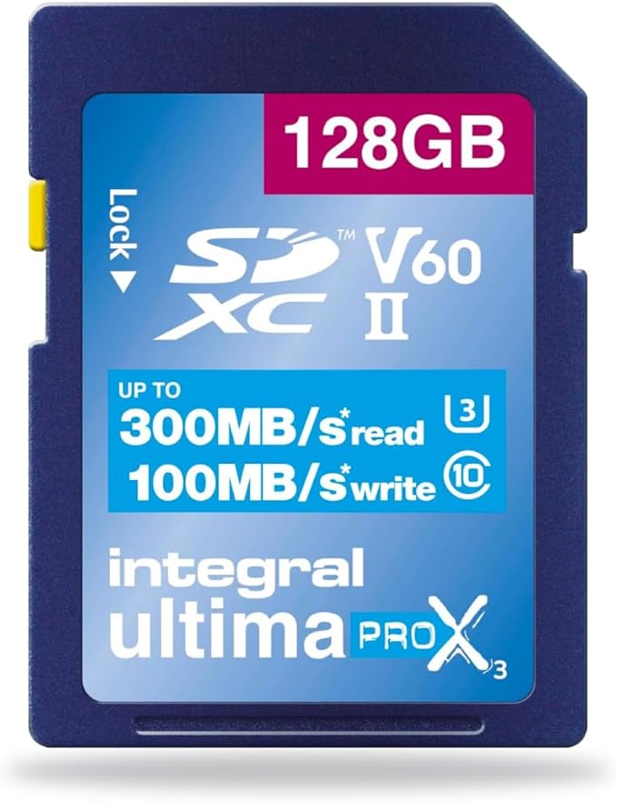 Integral 128GB UHS-II SD Card V60 Up to 300MB/s Read and 100MB/s Write Speed SDXC Professional High Speed Memory Card