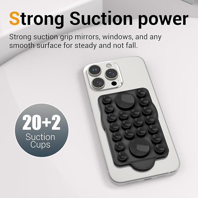 for Magnetic Silicone Suction Phone&Case Adhesive Mount - iPhone & Android,Hands-Free, Strong Grip Holder for Selfies & Tiktok Videos-2.35″x3.55″,Black