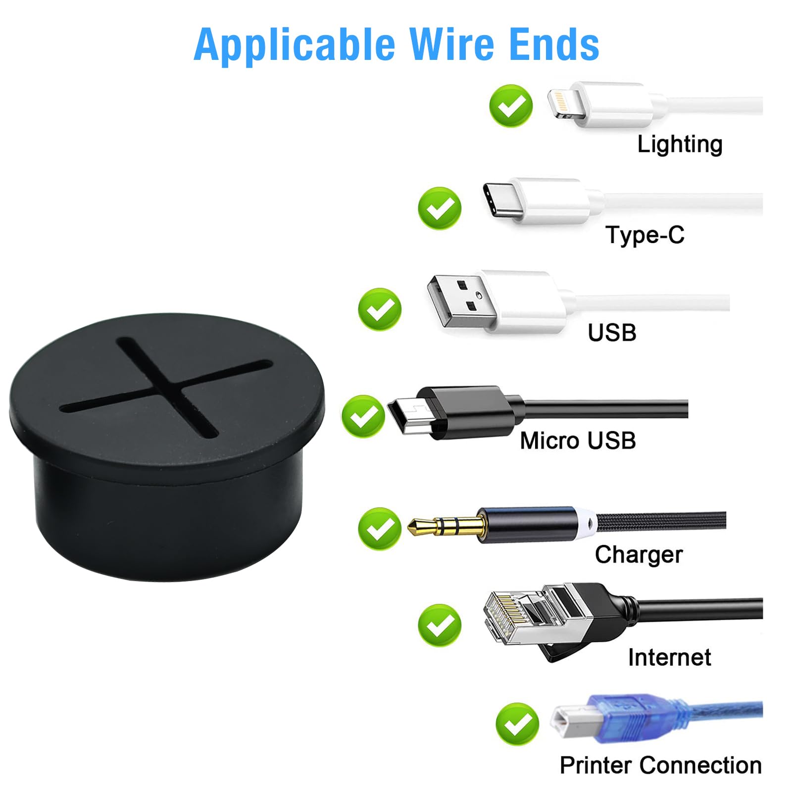 BOPOREAE Desk Grommet, 1 in 25 mm Black 15 Pcs Silicone Rubber Grommets
