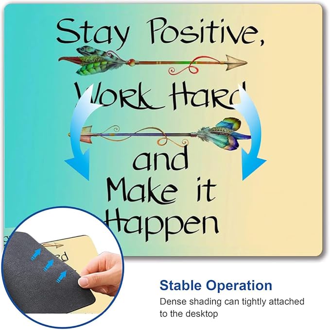 IMAYONDIA Mouse Pad - Inspirational Quotes, Waterproof, Non-Slip Rubber Base, Square Mouse Mat for Computer Laptop, Stay Positive