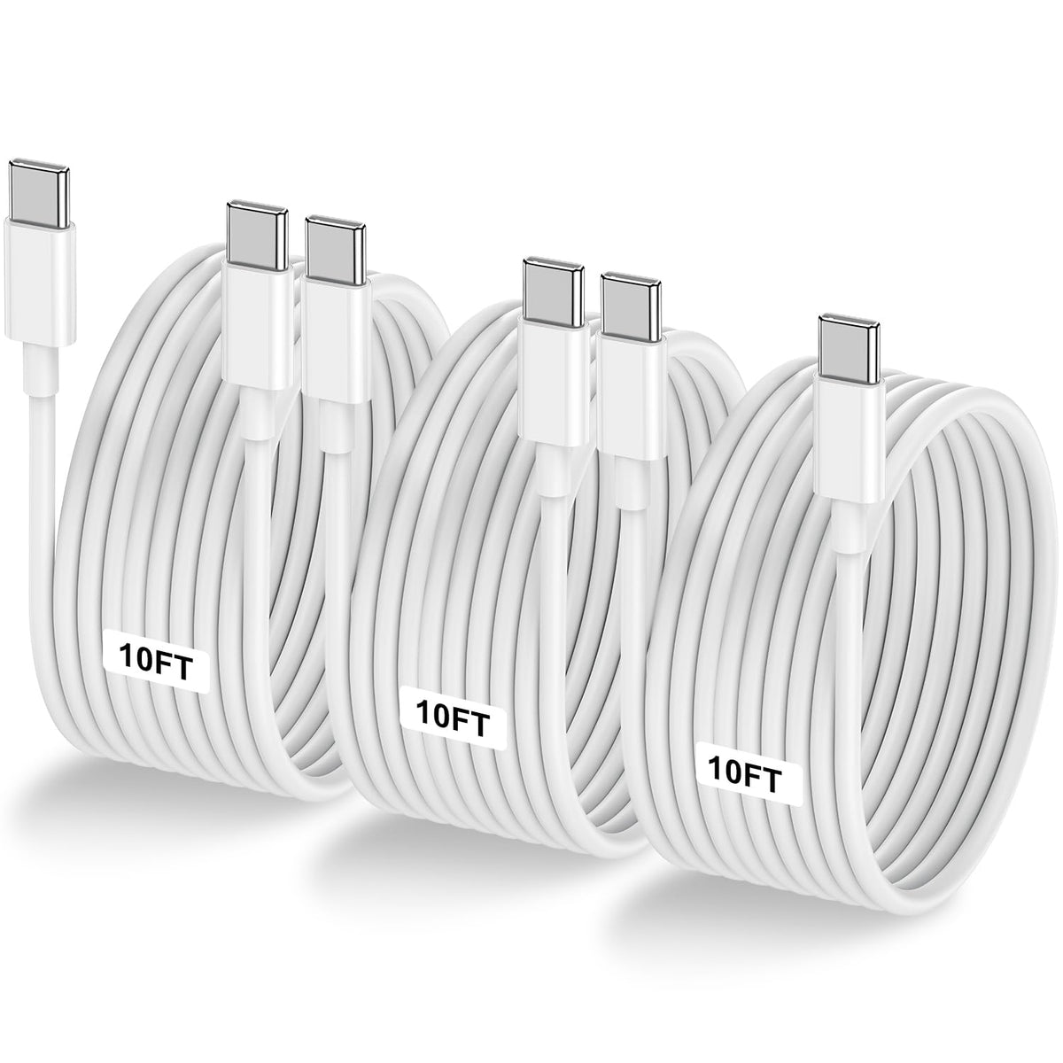 LOFPYE 3-Pack 10FT 60W USB C to USB C Cable, Type C to Type C Cable,Fast Charging Cable for iPhone 16 15 Pro Plus Pro Max，for Galaxy S24 S23, for iPad Pro/Air, for MacBook Pro/Air and More