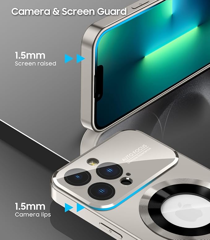 Magnetic for iPhone 13 Pro Case, Built-in Camera Lens Protector, Compatible with MagSafe, Logo View, Military Grade Protective Phone Cover, Titanium Gray
