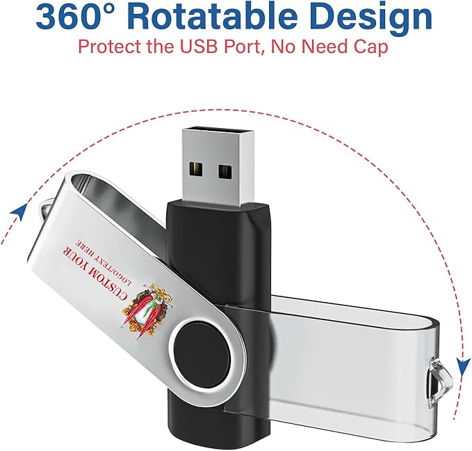 Personalized Flash Drives 128GB, Wooolken Customizable USB 2.0 Thumb Drives 10/20/50/100 Pack, Logo Memory Stick Custom Flash Drive Engraved Logo (Mixcolors)