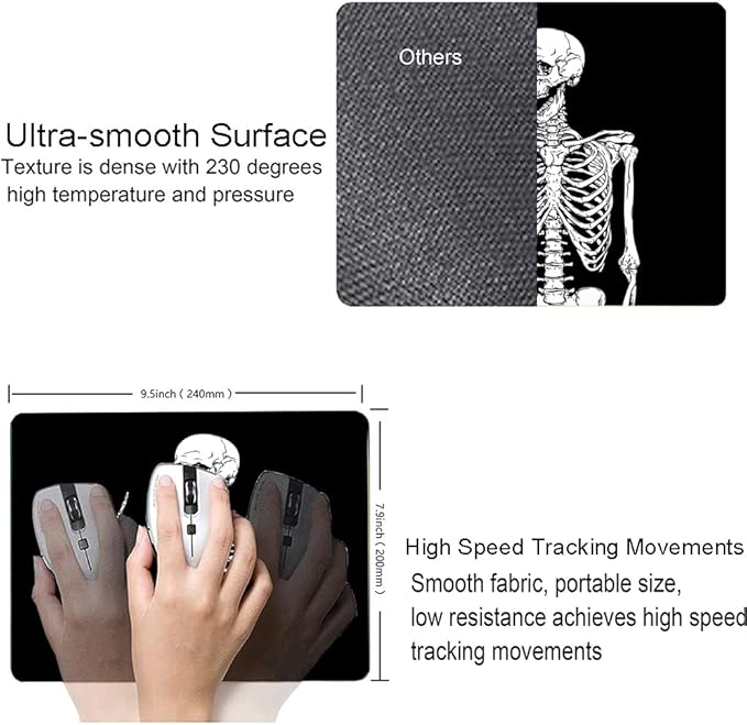 Mouse Pad, Black Human Skeleton Mouse Pad, Personalized Waterproof Mousepad Rectangle Customized Mouse Pads with Designs Non-Slip Rubber Smooth MousePads for Computer Laptop