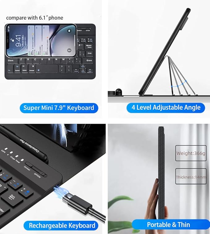 for Samsung Galaxy Z Fold 7 6 5 Keyboard and Mouse, Portable Mini 7.9 inch Bluetooth Keyboard with Leather Case and Capacitive Pen, 4 in 1 Set for Z Fold7 6 Accessories
