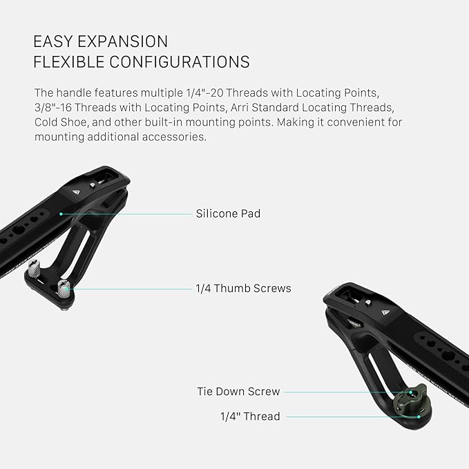 Tilta Xeno Top Handle for Filmmakers & Cameras - Black | Aluminum Alloy and Silicone Build | 1/4″-20 and 3/8″-16 Threads w/Locating Points | Safety Release Pin | Comfortable Handling (Cold Shoe)