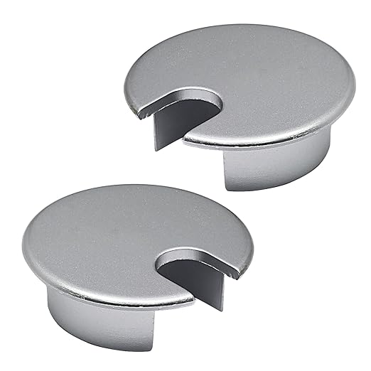 Desk Grommet 1-3/8" (35 mm), Desk Cord Hole Cover, Cable Grommet Metal Zinc Alloy Materilal, Desk Hole Grommet for Office and Home Table Cable, Detachable Cable Cord Organizer (Matte Silver 2 Pcs)