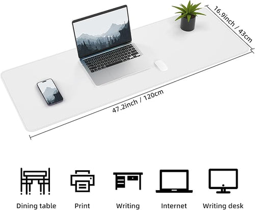 AFIING Leather Desk Pad Protector, Large Desk Mat with Natural Cork & PU Leather, Mouse Pad, Non-Slip, Waterproof Desk Writing Pad for Office and Home (White)