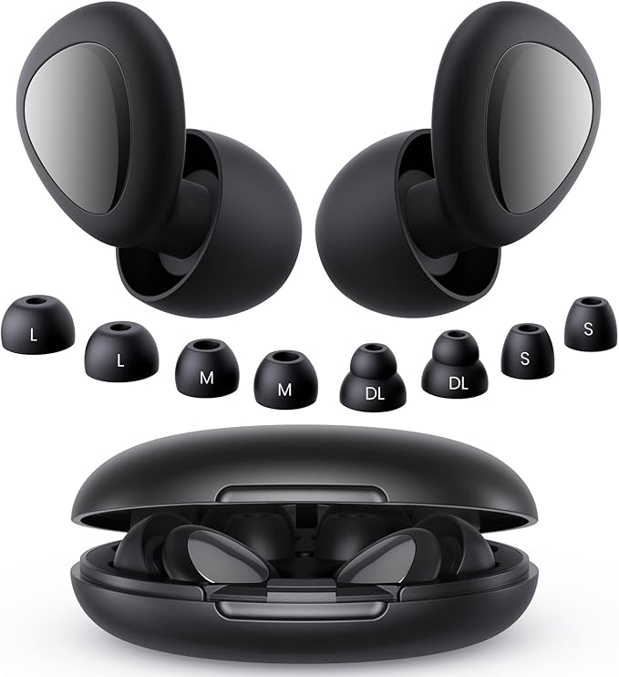 Ear Plugs for Sleeping Noise Cancelling, 45dB Reusable Silicone Ear Plugs for Concert, 8 Tips Earplugs for Noise Reduction, Hearing Protection Earplugs for Sleep, Concert, Snoring, Work, Black