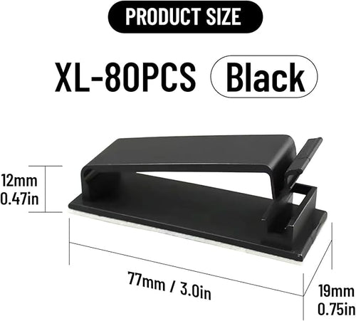 Adhesive Cable Clips Holder, Outdoor Light Clips, Black Cord Wire Clips, Sturdy Nylon Cord Wall Finisher Wire Clamp for Home, Car, Office Desk Wire Management (Black, XL-80 PCS)