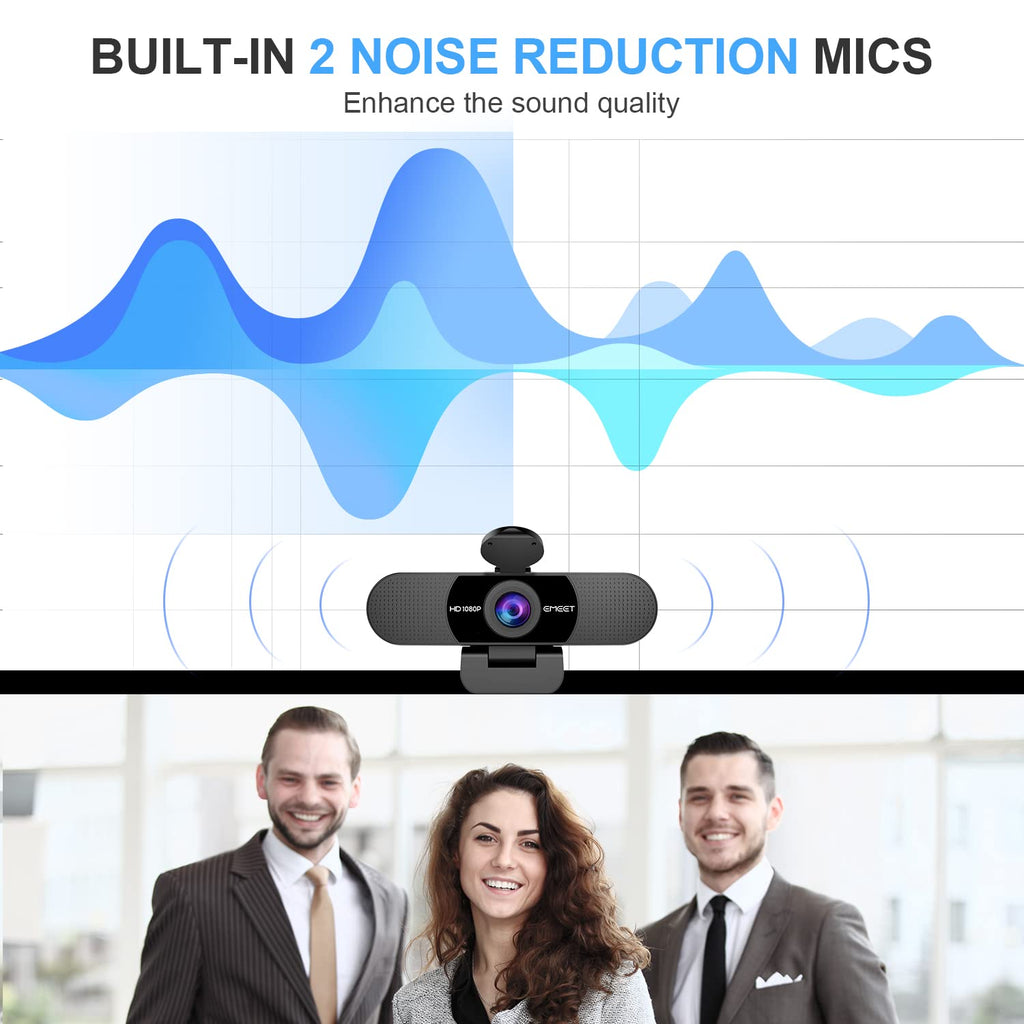EMEET 1080P Webcam with Microphone, C960 Web Camera 2 Mics Streaming Webcam