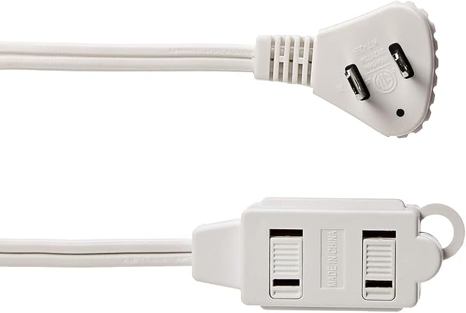 Amazon Basics 6 foot 2-Prong Indoor Rectangle Extension Cord Power Strip - Flat Plug - 13 Amps, 1625 Watts, 125 VAC - 2-Pack, White