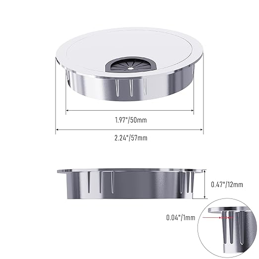 Desk Grommet 2 Inch 50mm, Zinc Alloy Computer Desk Wire Hole Cover, Office Desktop Cord Cable Hole Metal Ring, Bright Silver
