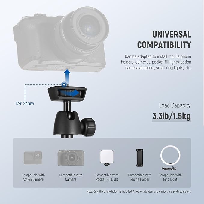 NEEWER Tripod for Cell Phone & Camera with Remote & Phone Holder Compatible with iPhone GoPro Canon Sony DSLR, 62.9" All Metal Portable Selfie Stick Travel Vlog Stand for Video Recording, TS05