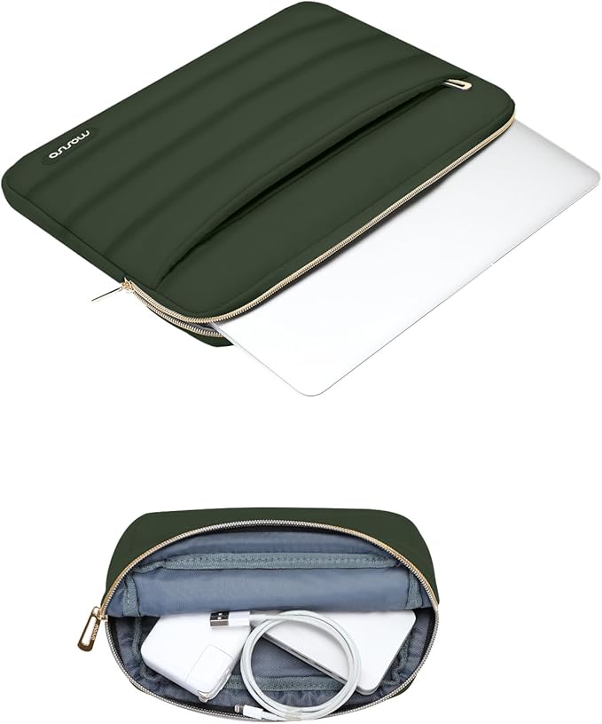 MOSISO 15-15.6 inch Laptop Case, 16 inch Puffy Laptop Sleeve Compatible with MacBook Pro 16, HP Dell ASUS Acer Toshiba Lenovo Notebook Computer, Polyester Horizontal Bag with Small Case, Army Green