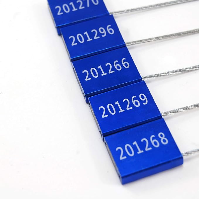 Pull Tight Numbered Steel Metal Security Cable Seals Alumium Body Anti-Tamper Shipping Self-Locking Tags for Container, Cargo, Trailer, Vans, Oil Tank Truck ISO 17712 Standard (Pack of 50, Blue)