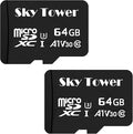 Sky Tower Ultra microSDXC microSDHC UHS-I Memory Card with Adapter [New Version] Flash Memory Card - Up to 100MB/s, U1, Class10, V10, A1, High Speed TF Card (64GB Micro SD Card 2 Pack)