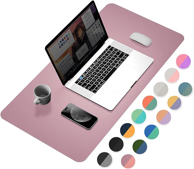 YSAGi Desk Pad, Desk Mat, Dual-Sided Desk Pad, 31.5" x 15.7" Laptop Leather Desk Pad Protector, Desk Blotter for Keyboard and Mouse, Waterproof Desk Writing Pad for Office and Home (Dark Pink+Pink)