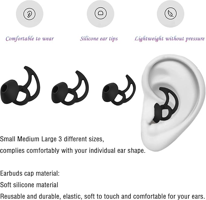 Earbud Replacement Tips Silicone Earbud Tips Ear Bud Covers Compatible with Bose Quietcomfort and Sport Headphone Ear Tips 3 Pairs S M L Black