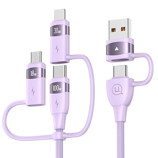100W USB C Multi Charging Cable, USAMS 4FT 5-in-1 5A Fast Sync Charger Adapter Nylon Braided Type-C Cable for Laptop/Tablet/Phone and More