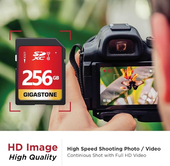 Gigastone 256GB SD Card UHS-I U1 Class 10 SDXC Memory Card High Speed Full HD Video Canon Kodak Olympus Digital Camera, with 1 mini case