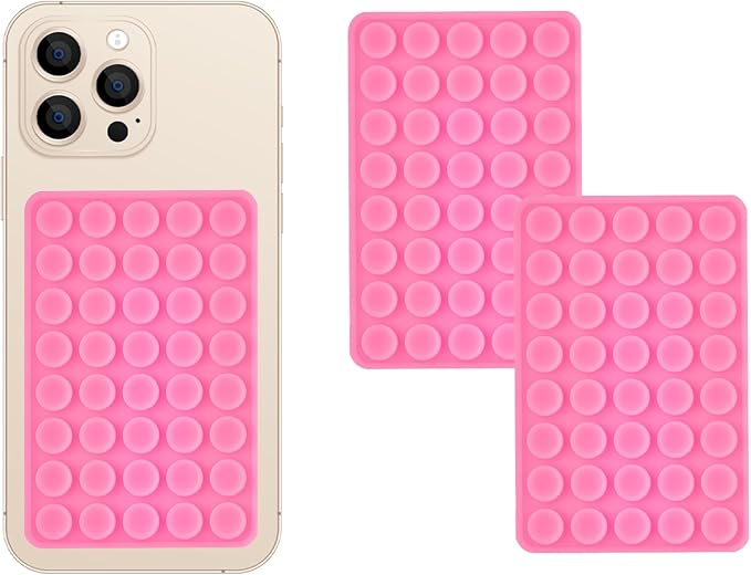 SHENGXIN 2 Pack Silicone Double-Sided Suction Grip – 40 Cups per Side, Strong Hold for iPhone, Galaxy, Pixel, Android – Hands-Free for Selfies & Videos (Pink)